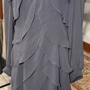 S.L. Fashions Gray Tiered Midi Dress with Bishop Sleeves